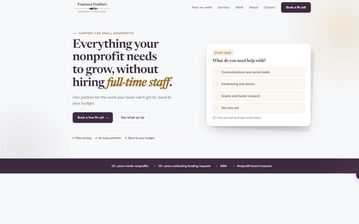 Fourteen Feathers Nonprofit Partners website